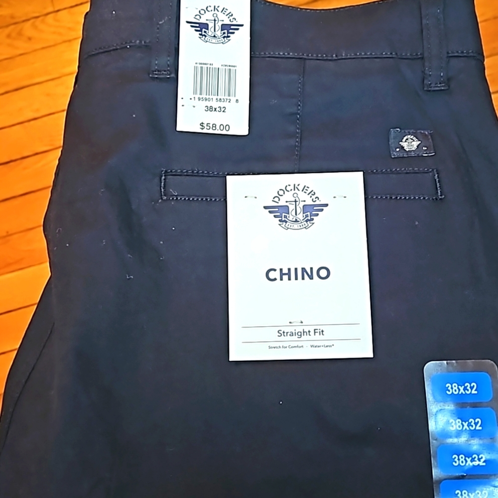 NWT Docker Black Chinos, Straight Fit 38x30 with Tags